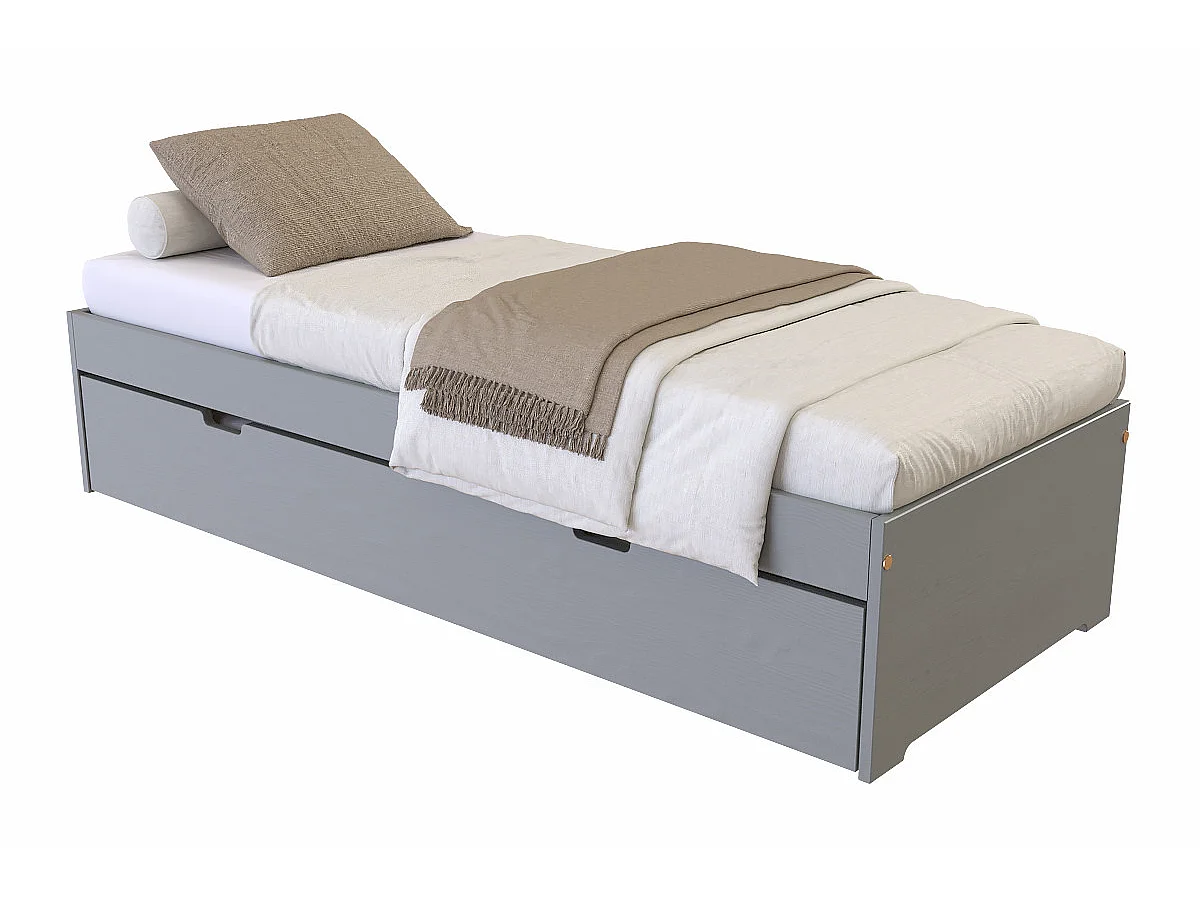 Lit gigogne 70x190 Malo pin massif, Gris