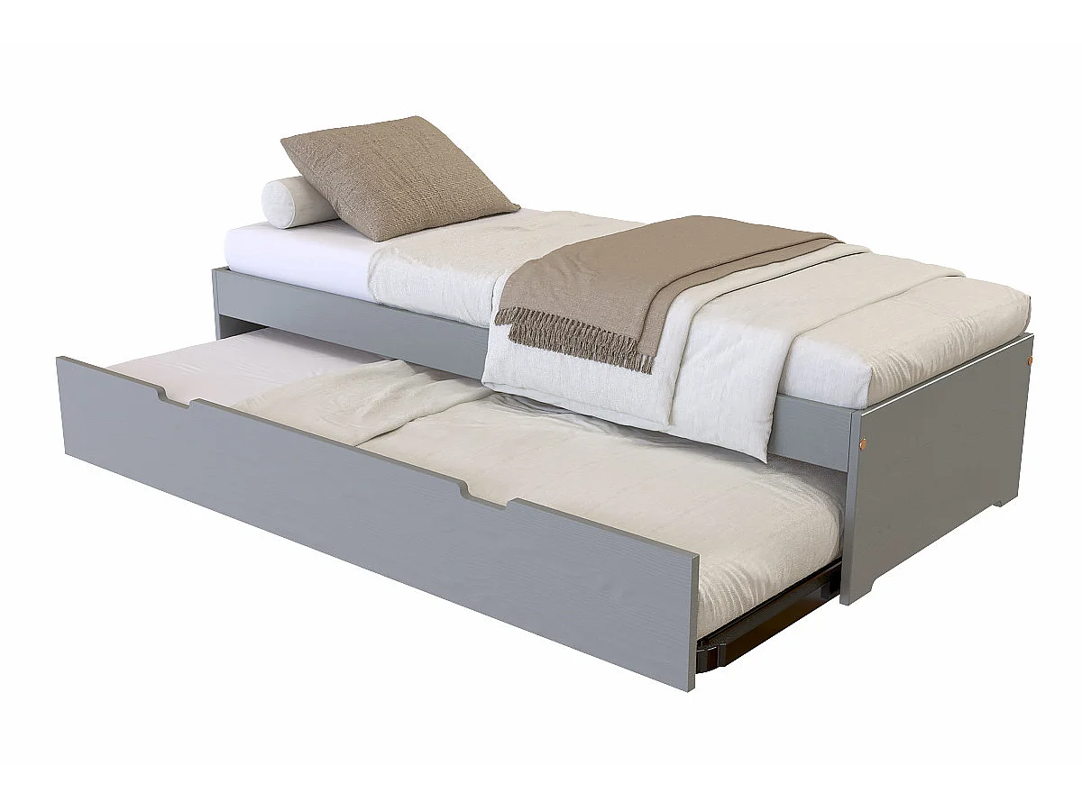 Lit gigogne 70x190 Malo pin massif, Gris
