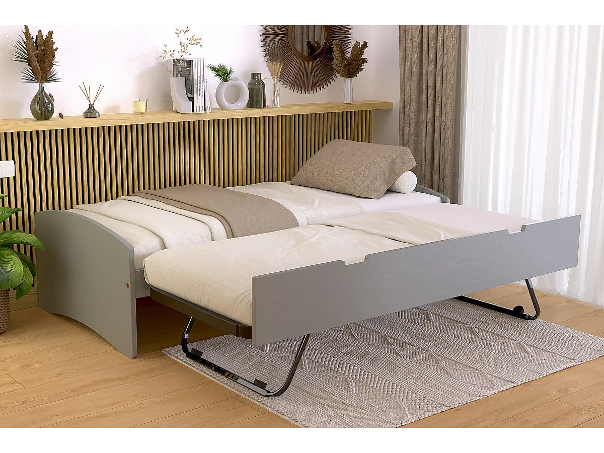 Lit gigogne 80x190 Happy pin massif, Gris