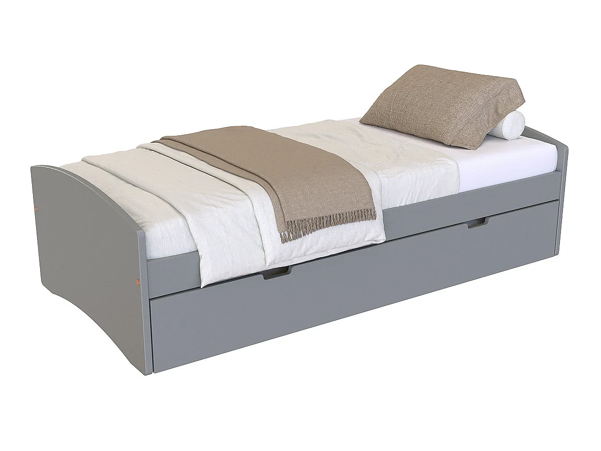 Lit gigogne 80x190 Happy pin massif, Gris