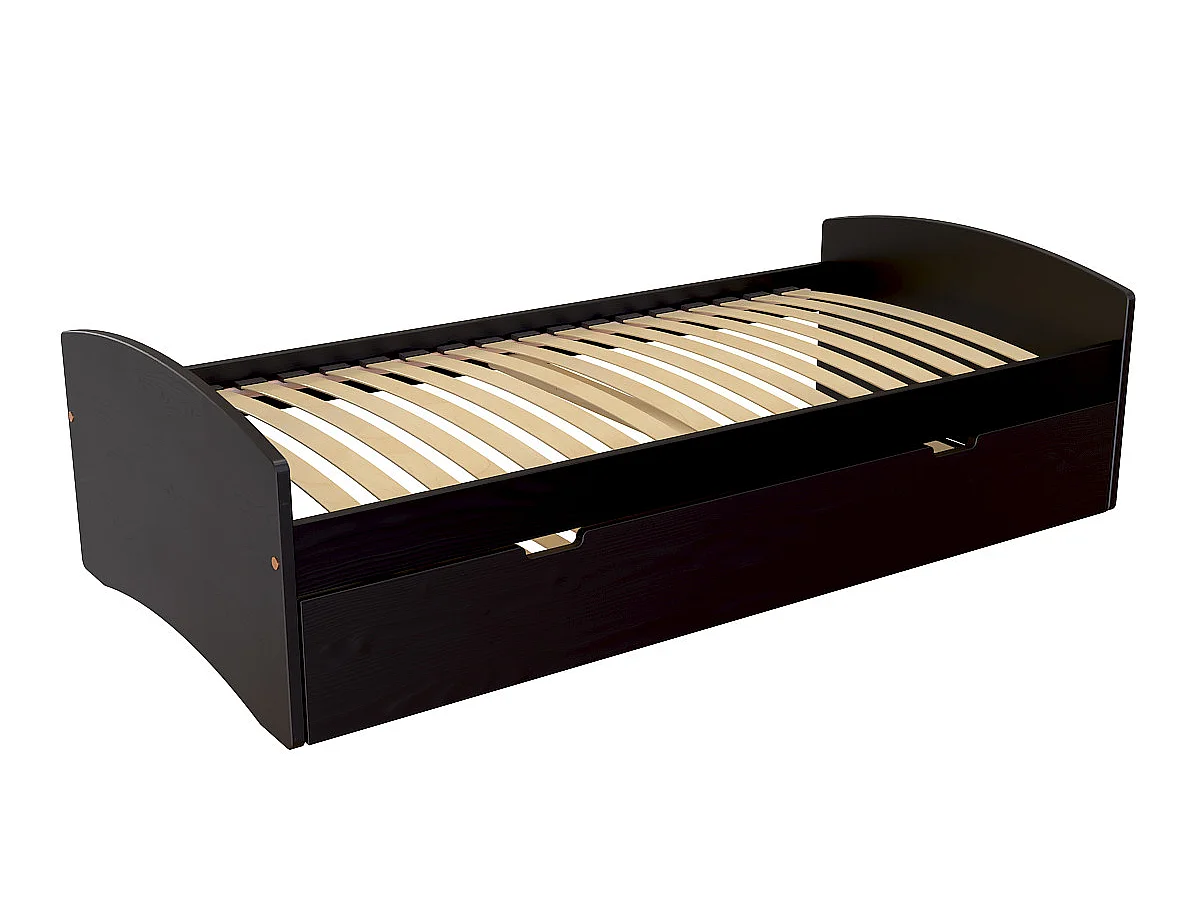 Lit gigogne 90x200 Happy pin massif, Noir