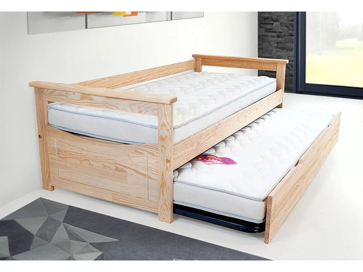 Lit Gigogne 90x190 Topaze Pin massif, Brut (sans vernis)
