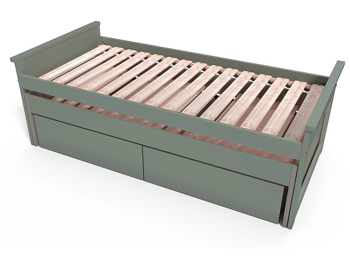 Lit Gigogne 90x200 Maxi en bois + tiroirs de rangement, Gris