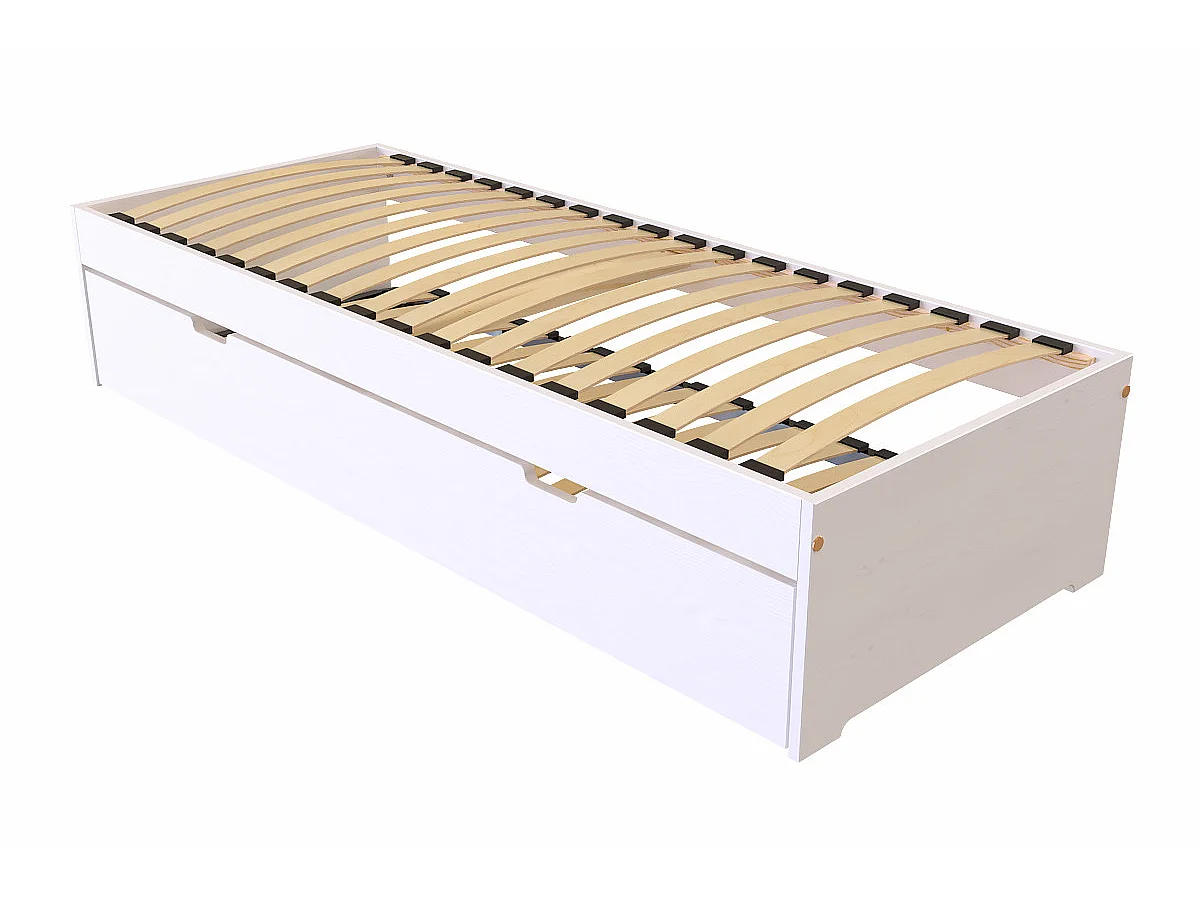 Lit gigogne 70x190 Malo pin massif, Blanc