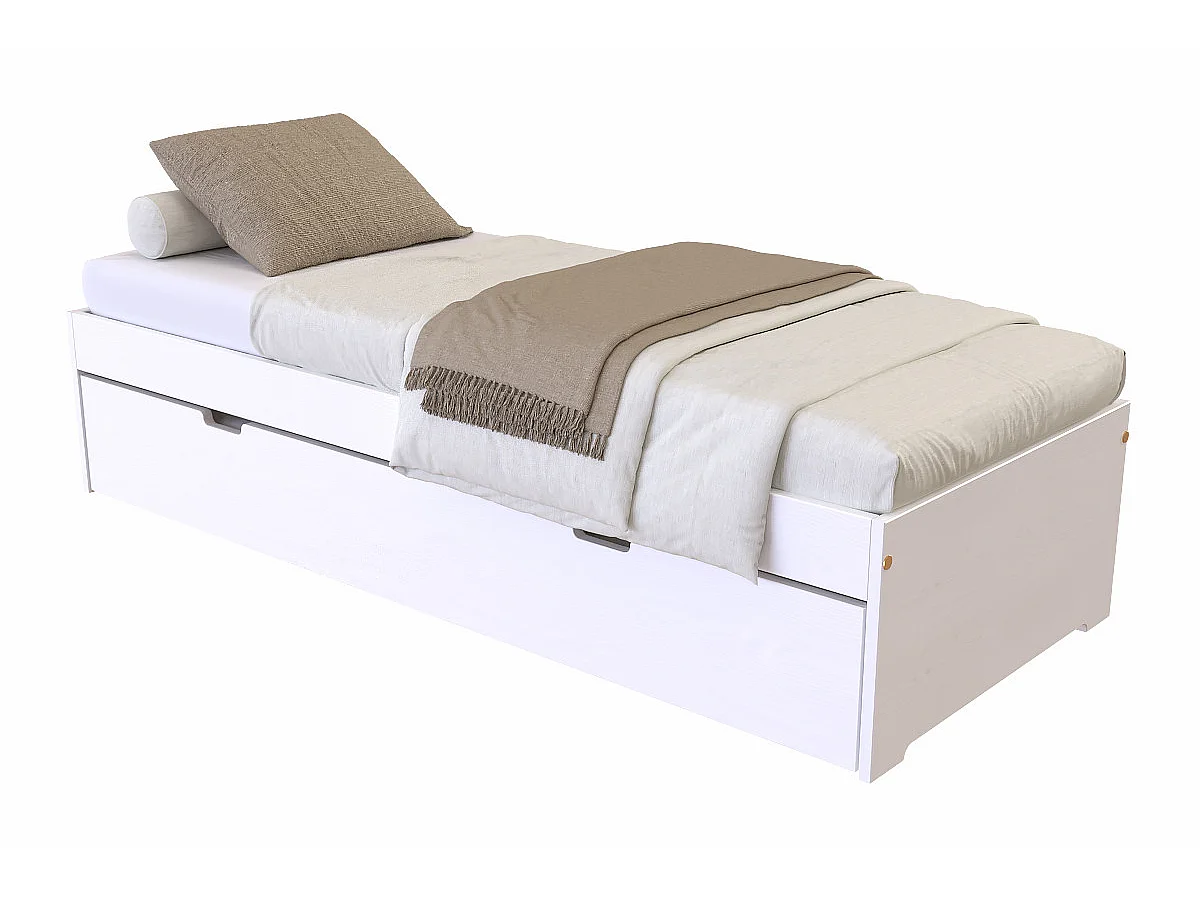 Lit gigogne 70x190 Malo pin massif, Blanc