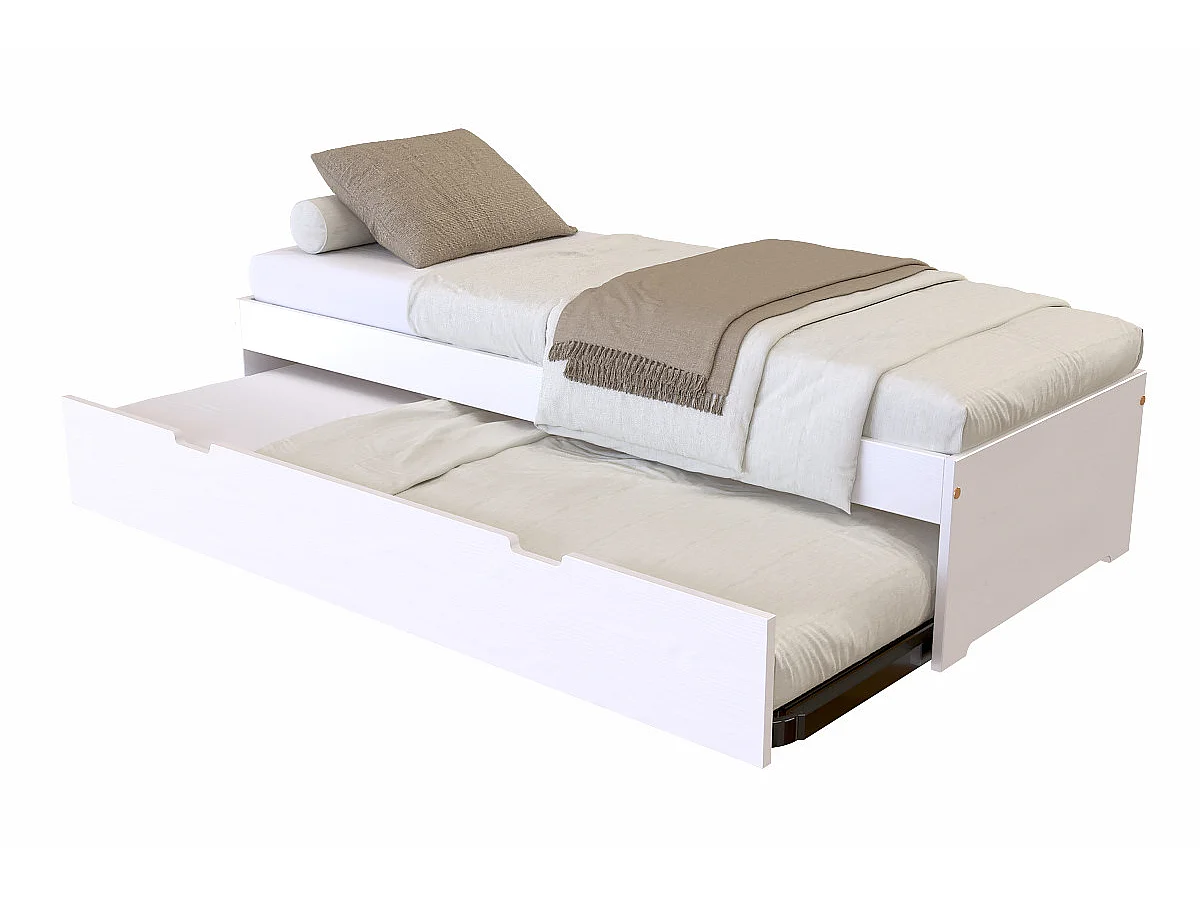 Lit gigogne 70x190 Malo pin massif, Blanc