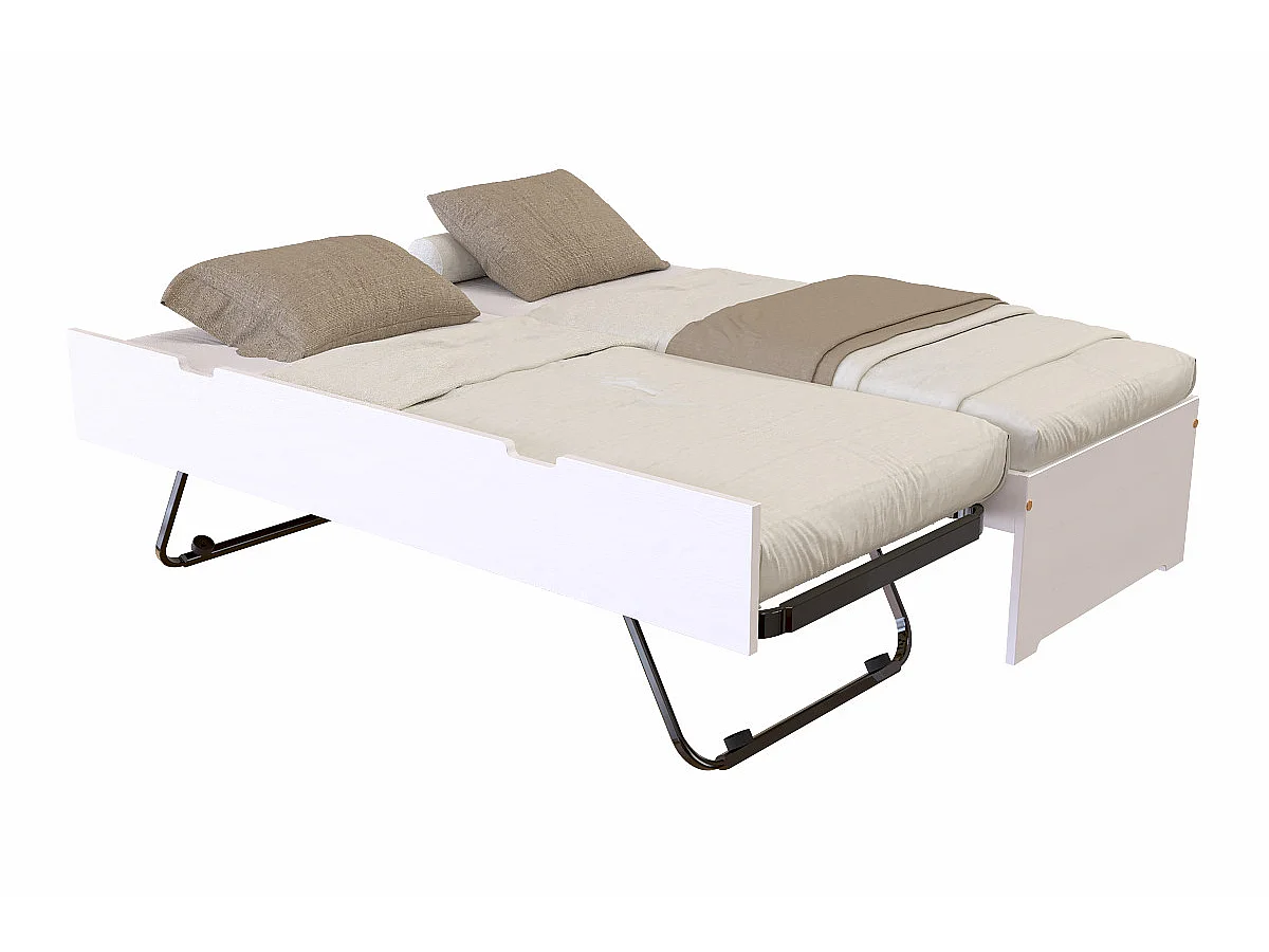 Lit gigogne 70x190 Malo pin massif, Blanc