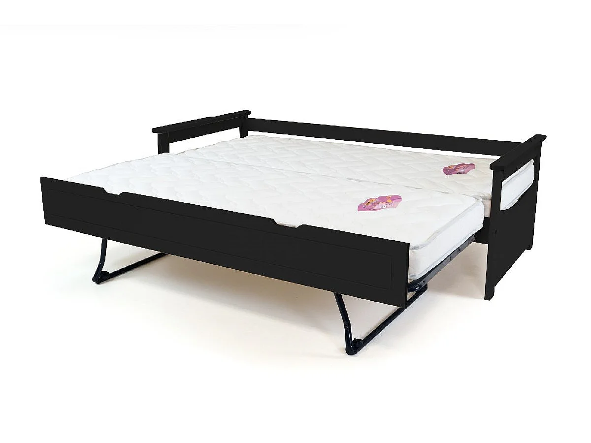 Lit Gigogne 90x190 Topaze Pin massif, Noir