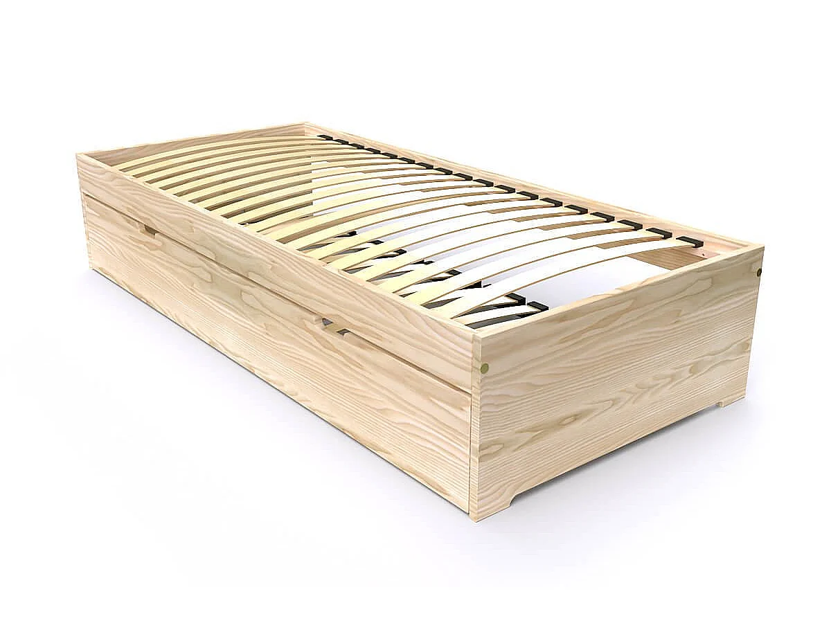 Lit gigogne 90x200 Malo pin massif, Brut (sans vernis)