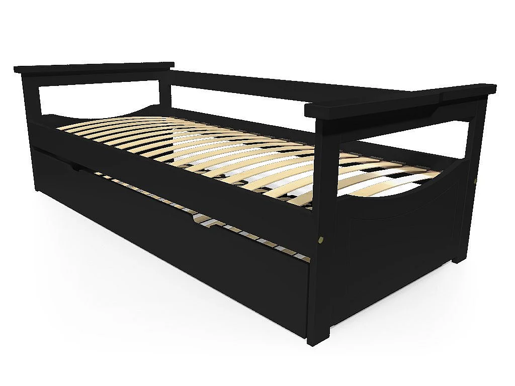 Lit Gigogne 90x200 Topaze Pin massif, Noir