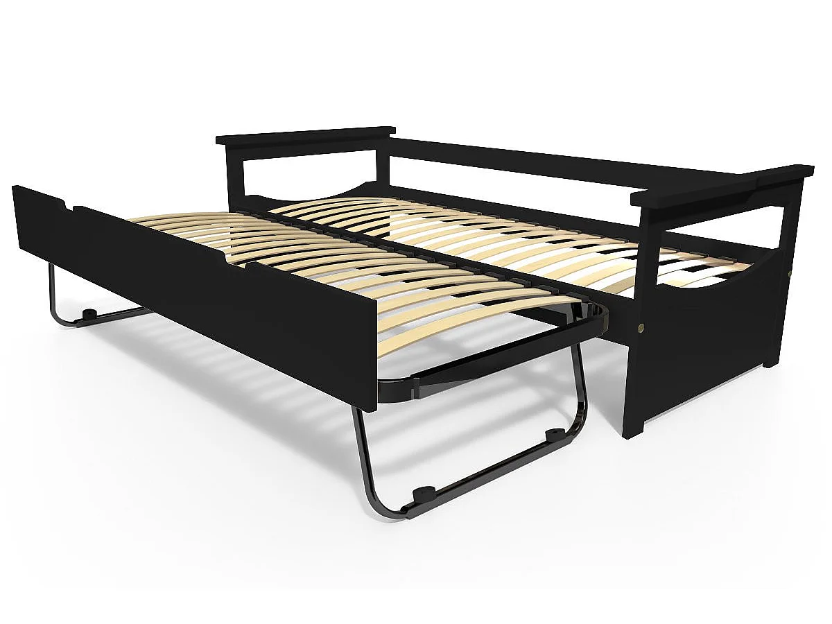 Lit Gigogne 90x200 Topaze Pin massif, Noir