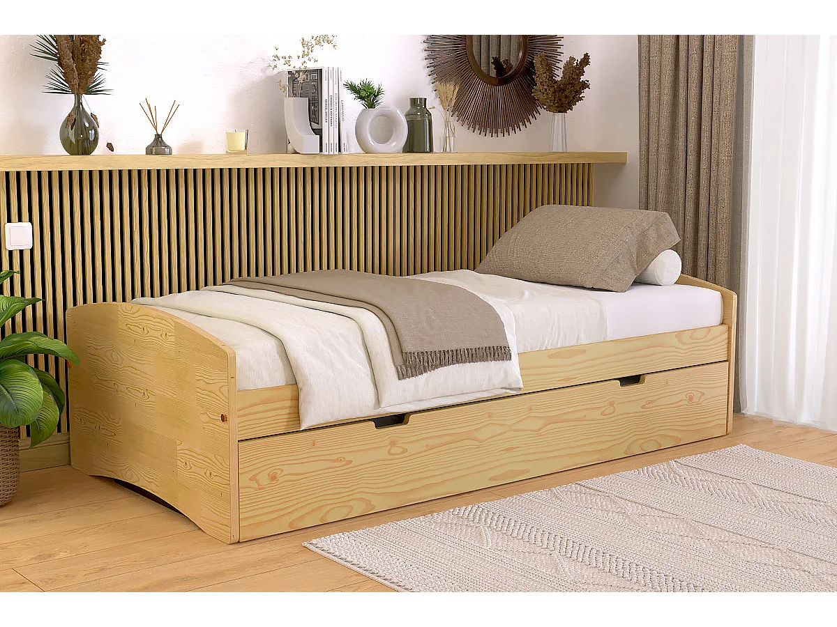 Lit gigogne 90x190 Happy pin massif, Miel