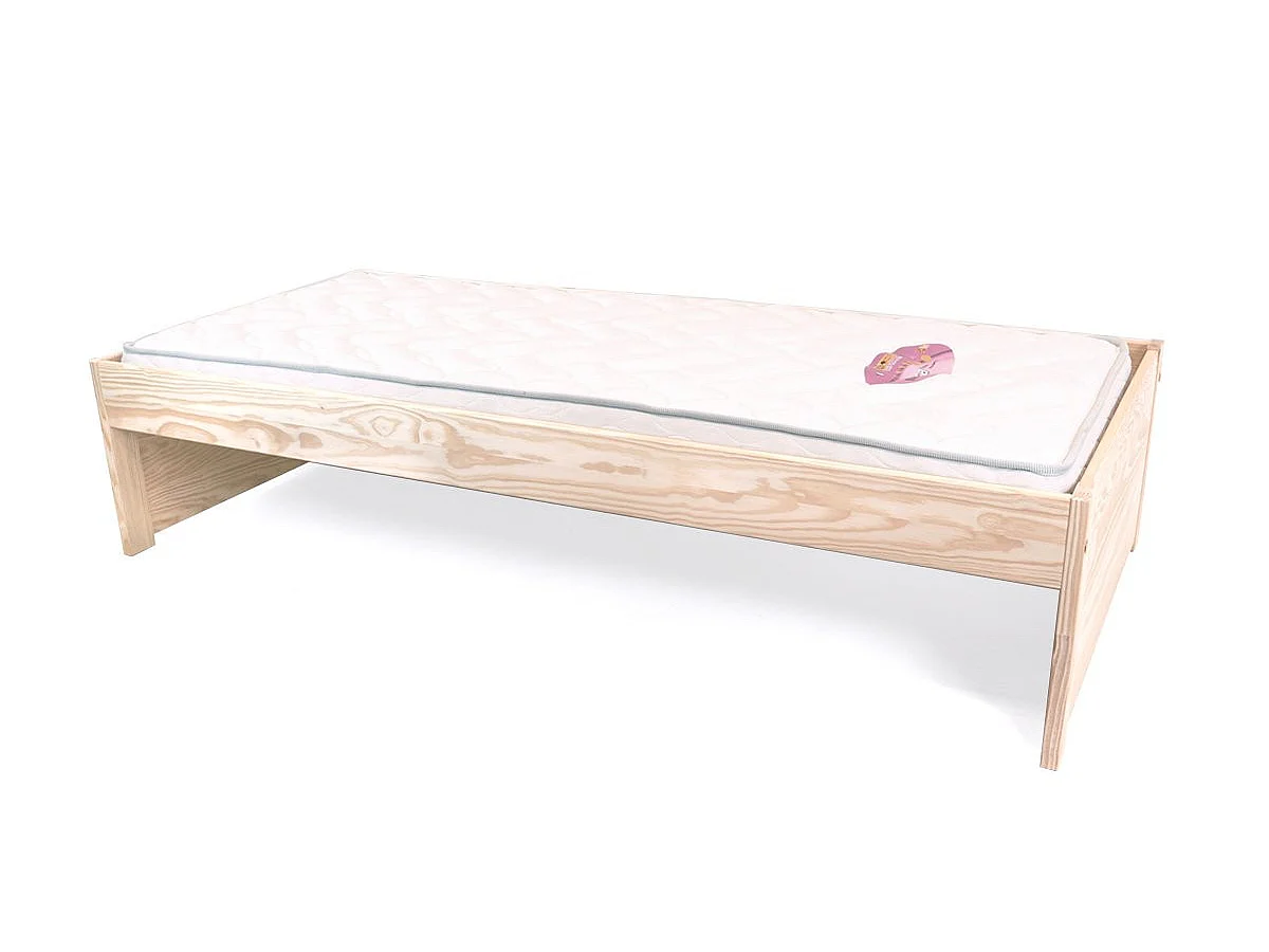 Lit Gigogne 90x200 Maxi en bois + tiroirs de rangement, Vernis Naturel