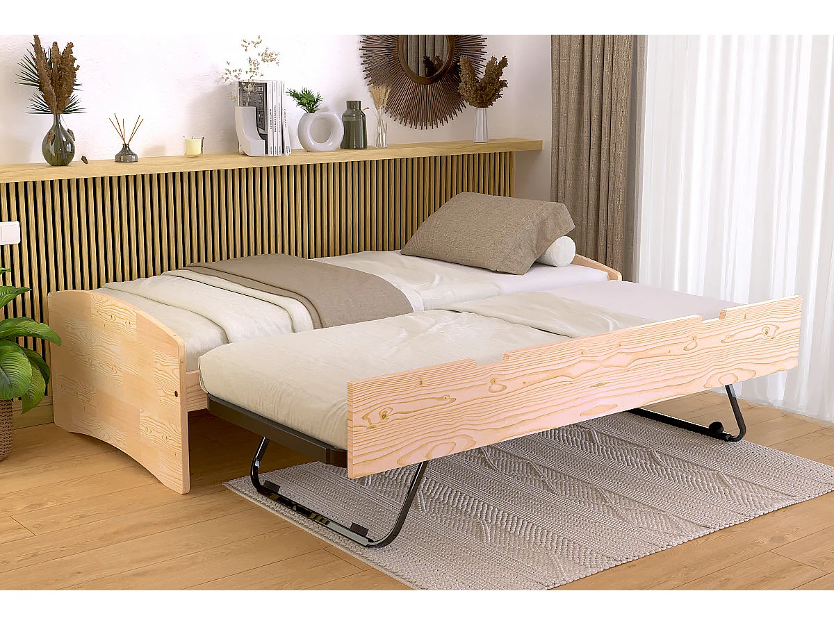 Lit gigogne 80x200 Happy pin massif, Vernis Naturel
