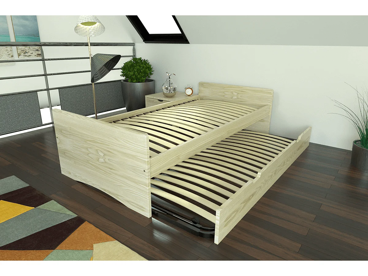 Lit gigogne 80x190 ABC pin massif, Vernis Naturel