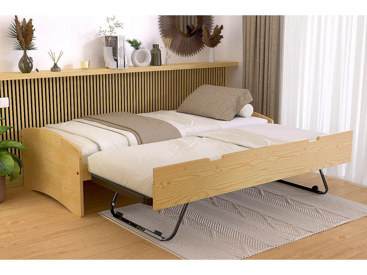 Lit gigogne 90x200 Happy pin massif, Miel