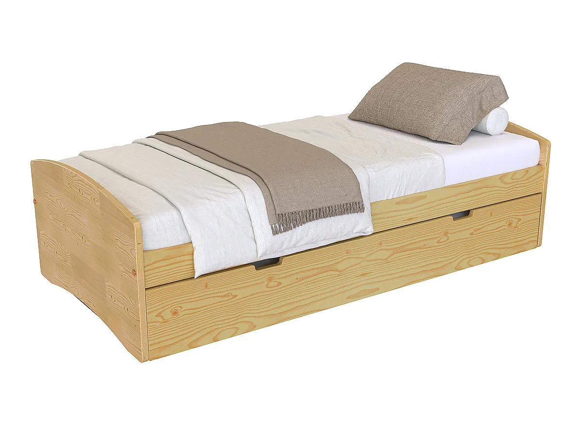 Lit gigogne 90x200 Happy pin massif, Miel