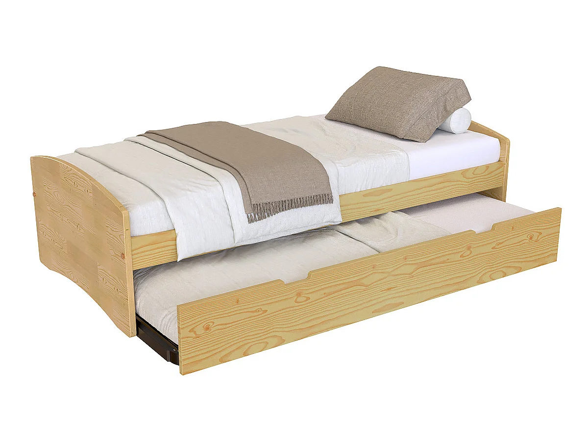 Lit gigogne 90x200 Happy pin massif, Miel