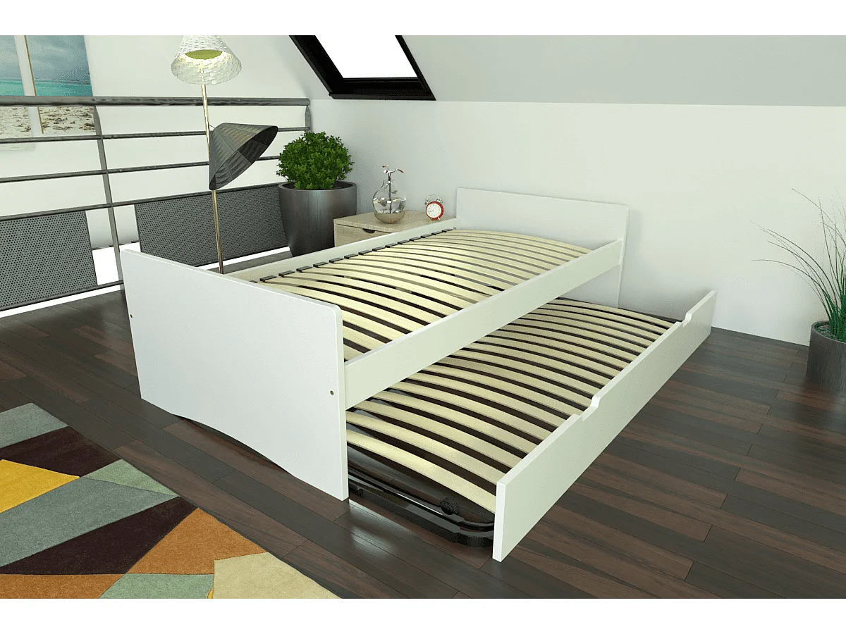 Lit gigogne 80x190 ABC pin massif, Blanc