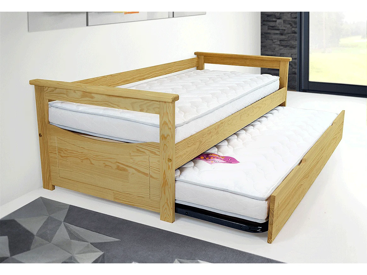 Lit Gigogne 80x190 Topaze en Pin massif, Miel