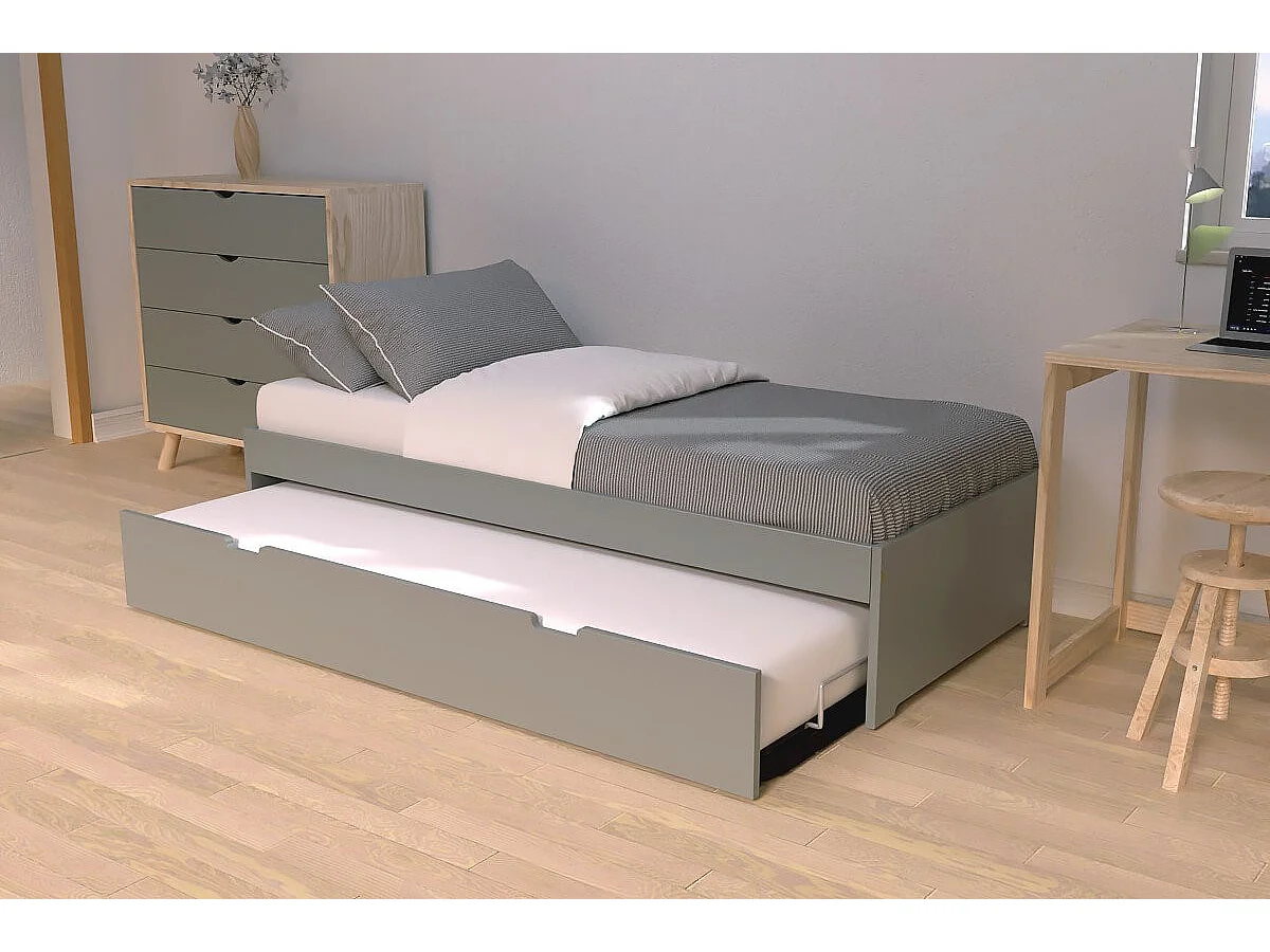 Lit gigogne 90x190 Malo pin massif, Gris