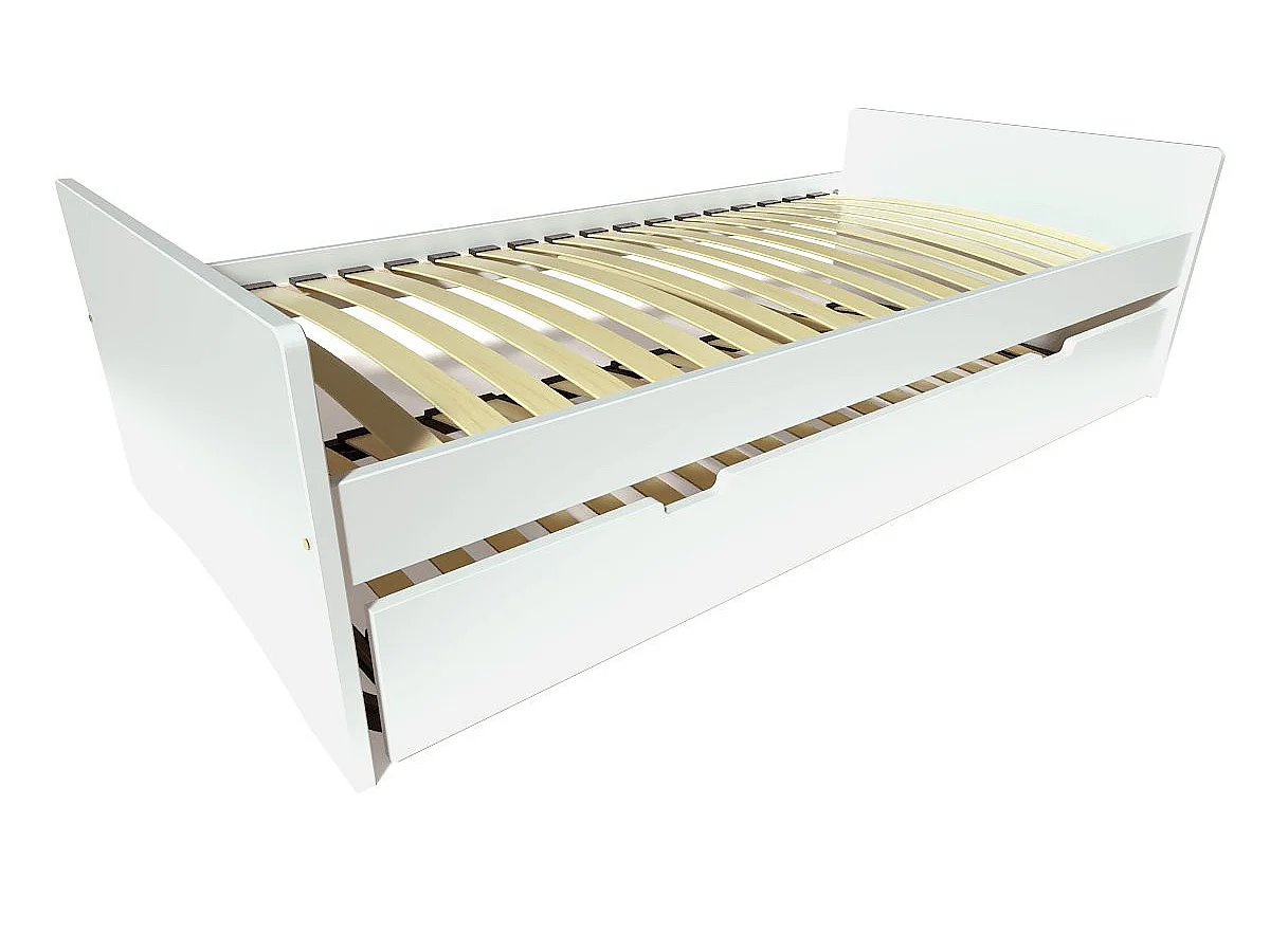 Lit gigogne 90x200 ABC pin massif, Blanc