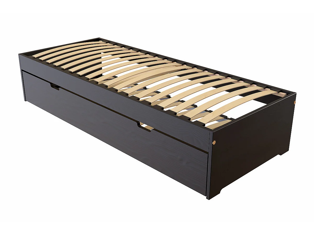 Lit gigogne 70x190 Malo pin massif, Noir