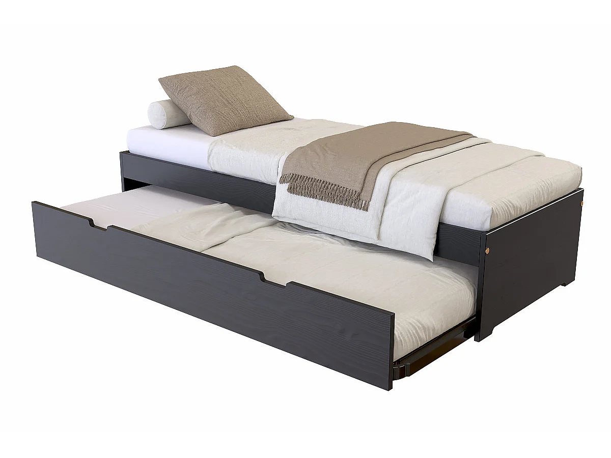 Lit gigogne 70x190 Malo pin massif, Noir