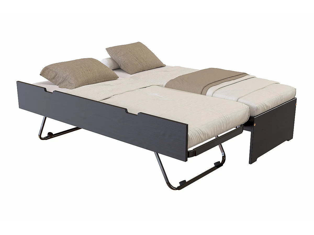 Lit gigogne 70x190 Malo pin massif, Noir