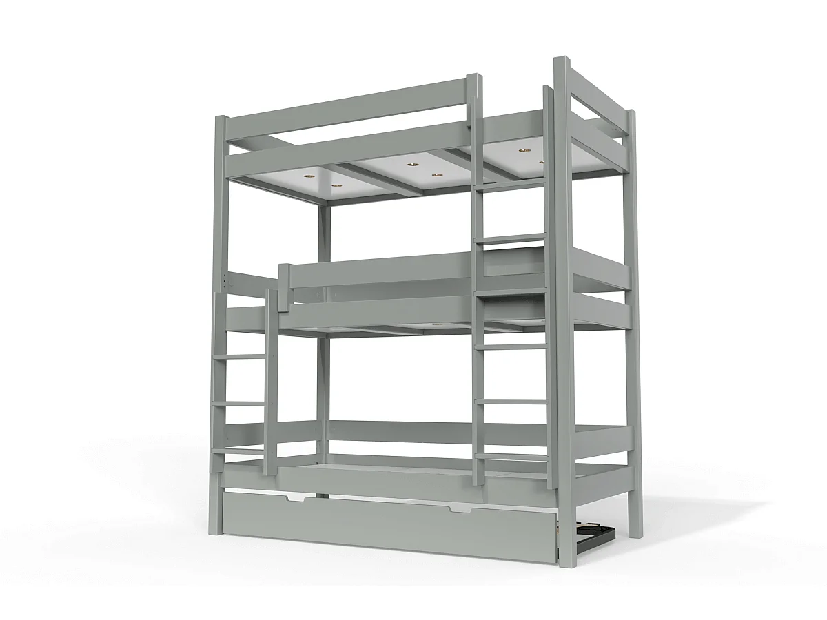 Lit superposé 4 places 90x190 en bois massif ABC, Gris