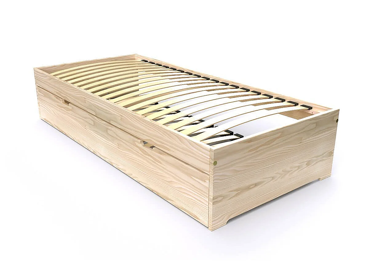 Lit gigogne 90x190 Malo pin massif, Vernis Naturel