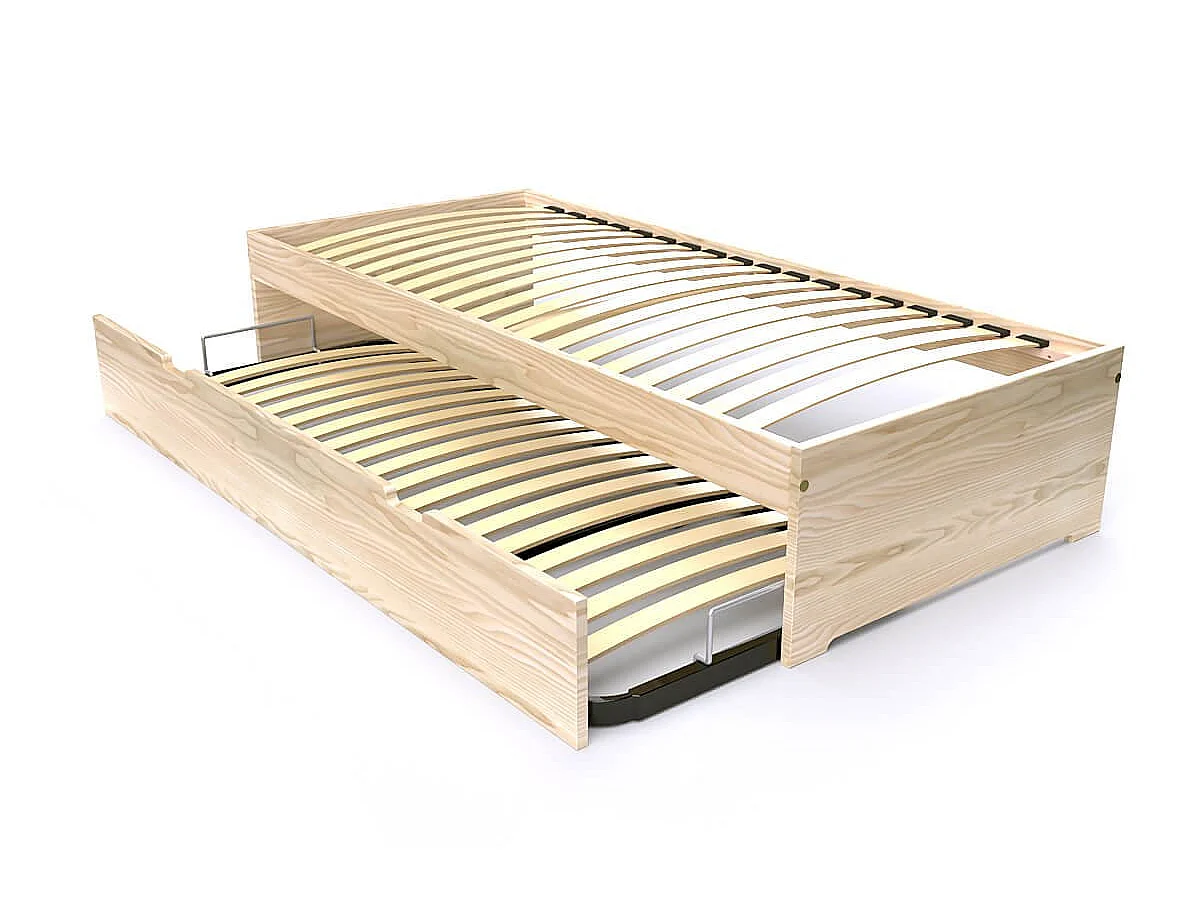 Lit gigogne 90x190 Malo pin massif, Vernis Naturel