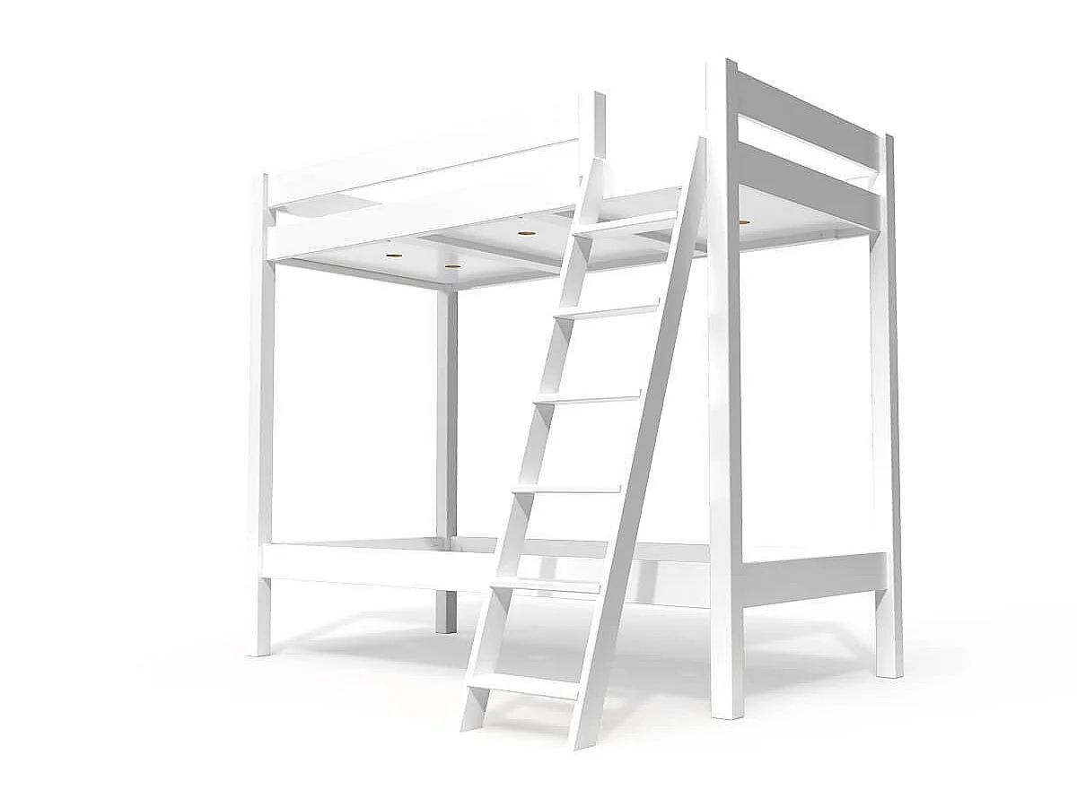 Lit superposé 2 places 90x190 échelle inclinée bois ABC, Blanc