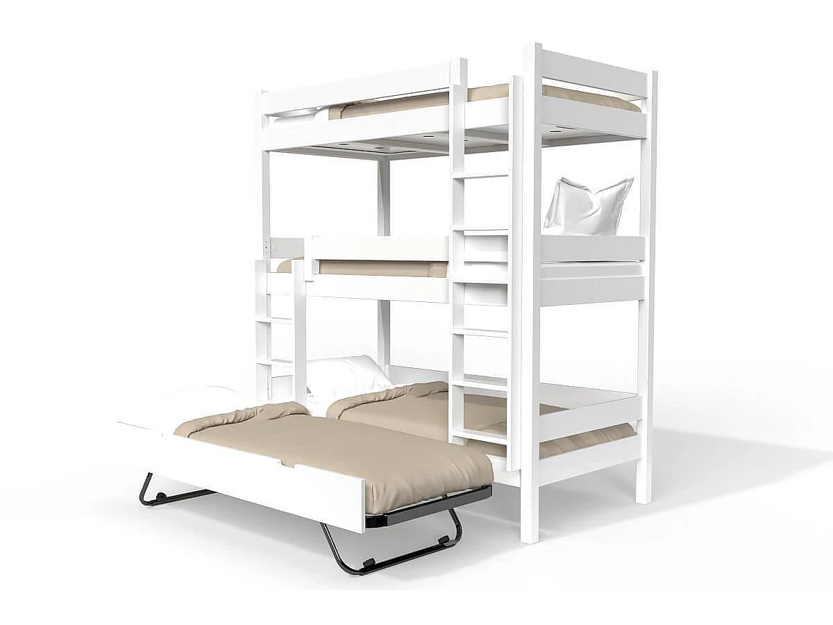 Lit superposé 4 places 90x190 en bois massif ABC, Blanc