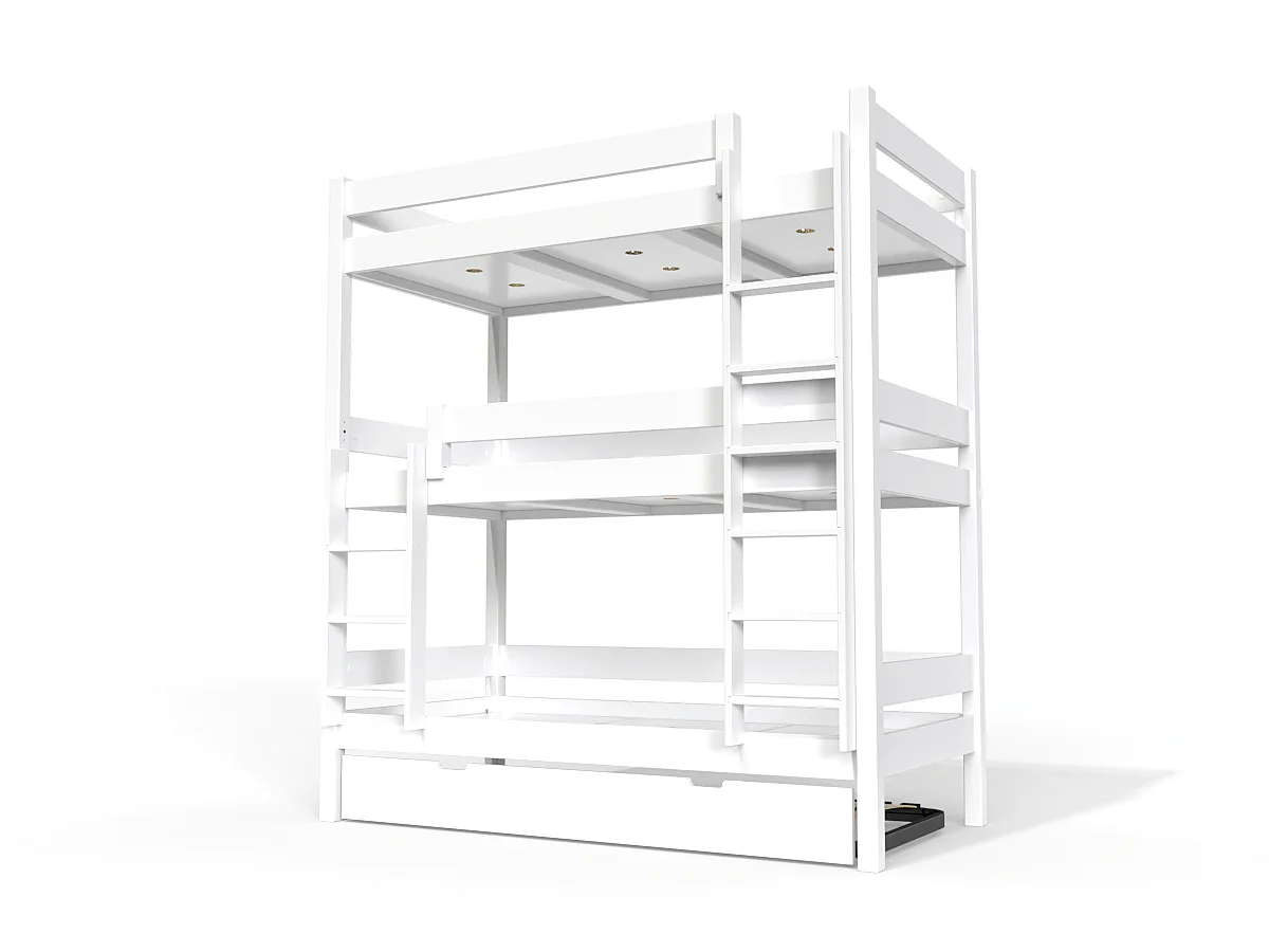 Lit superposé 4 places 90x190 en bois massif ABC, Blanc