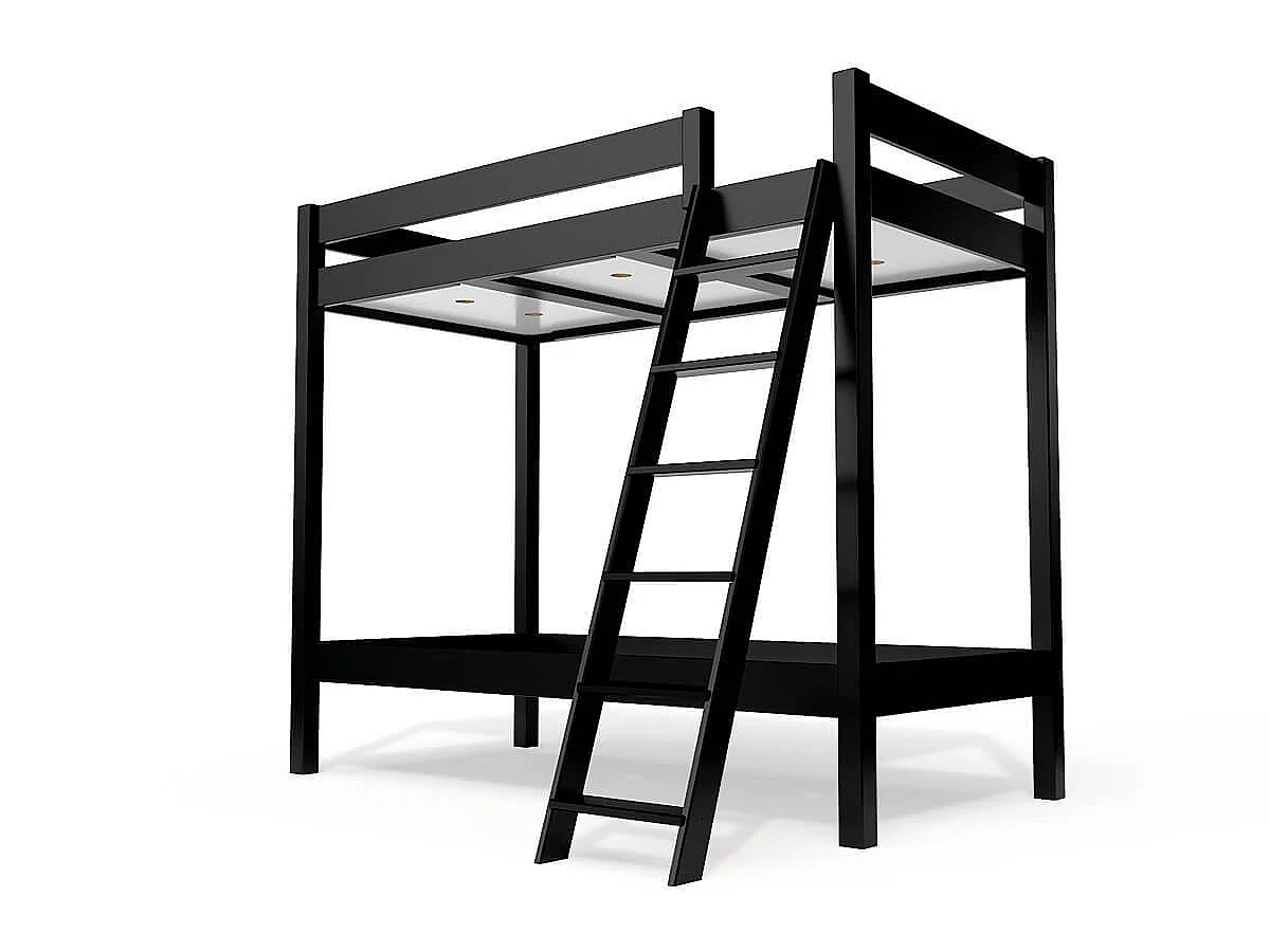 Lit superposé 2 places 90x190 échelle inclinée bois ABC, Noir