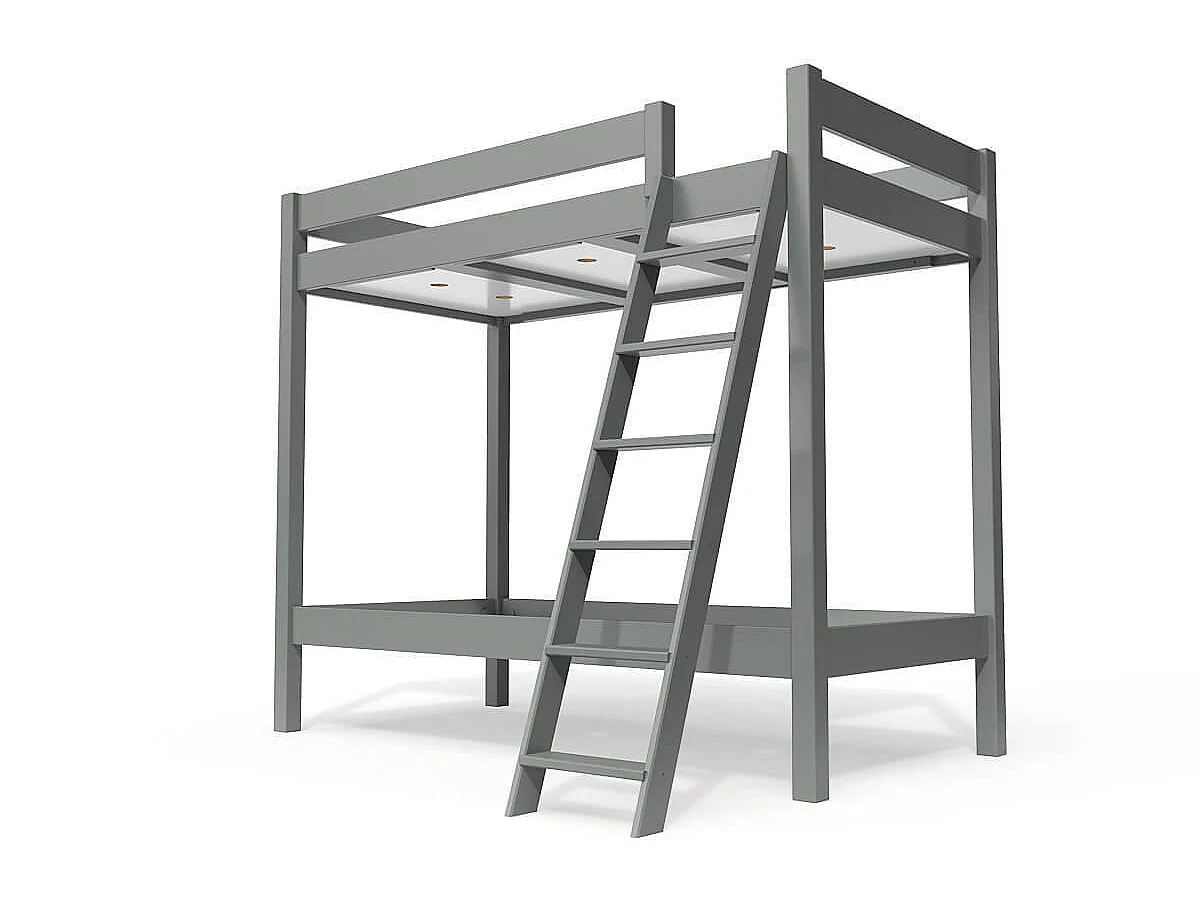 Lit superposé 2 places 90x190 échelle inclinée bois ABC, Gris