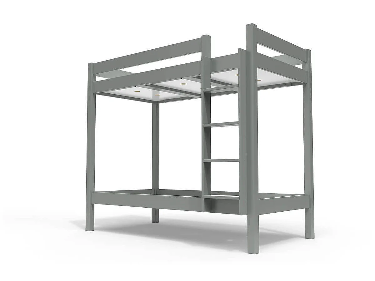 Lit superposé 2 places 90x190 échelle droite bois ABC, Gris