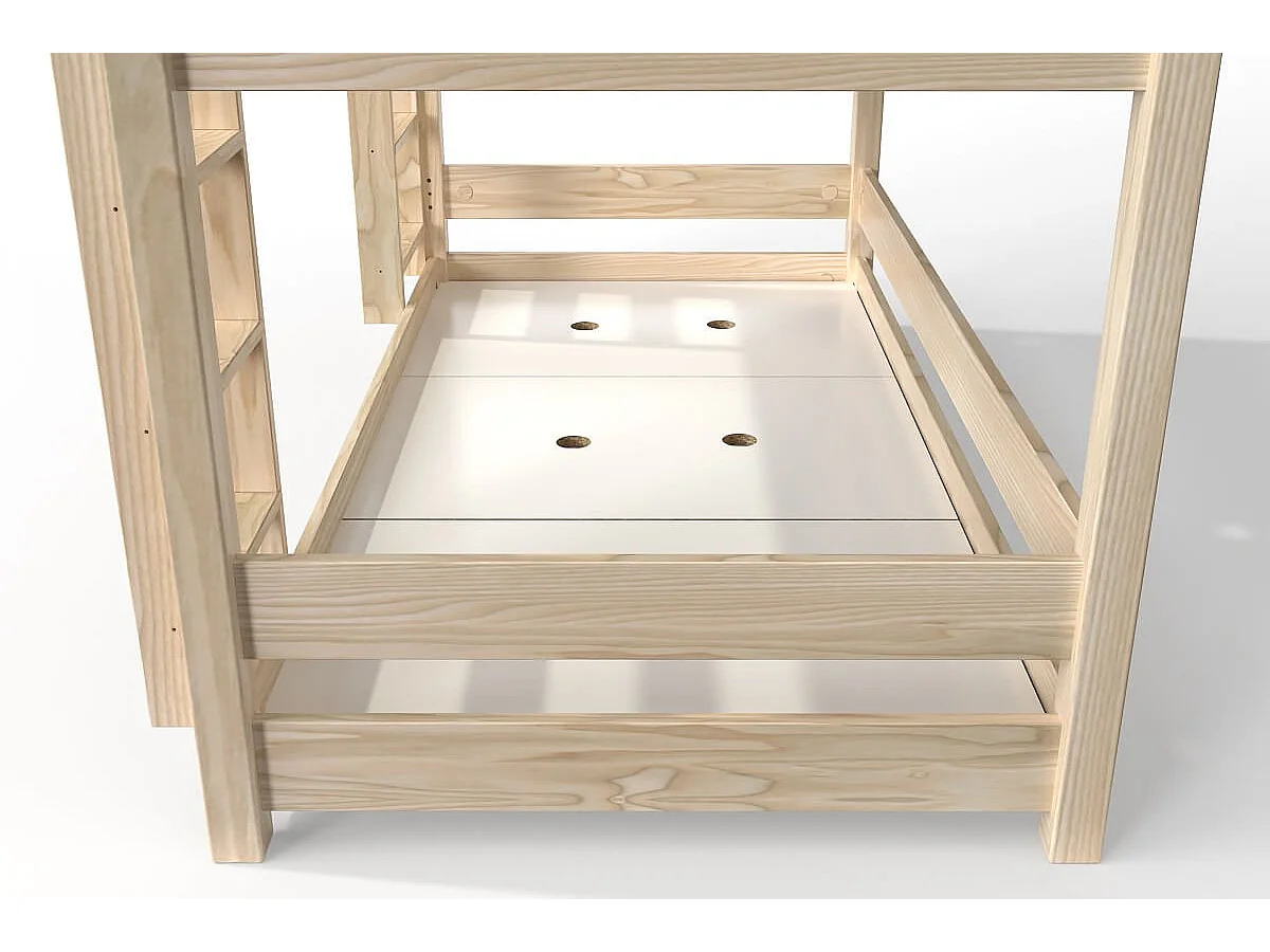 Lit superposé 3 places 90x190 en bois massif ABC, Vernis Naturel