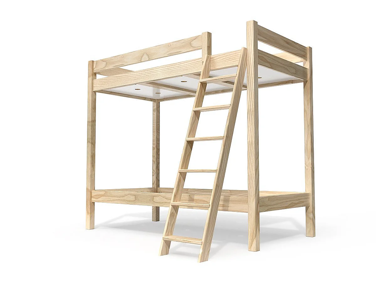 Lit superposé 2 places 90x190 échelle inclinée bois ABC, Vernis Naturel