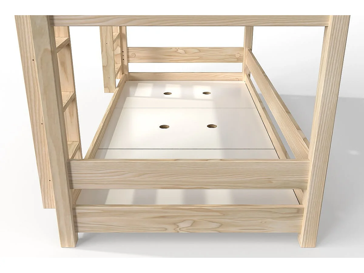 Lit superposé 3 places 90x190 en bois massif ABC, Brut (sans vernis)