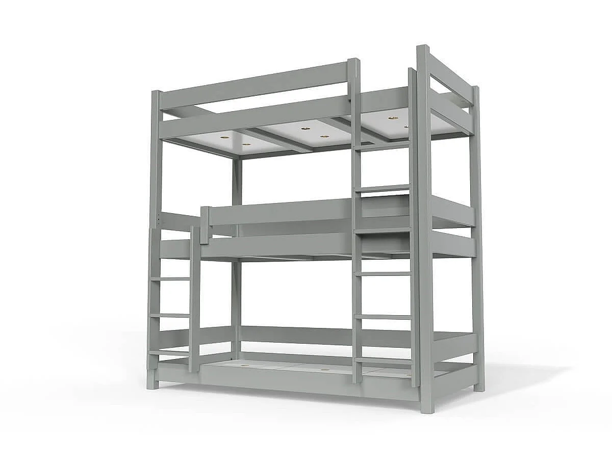 Lit superposé 3 places 90x190 en bois massif ABC, Gris