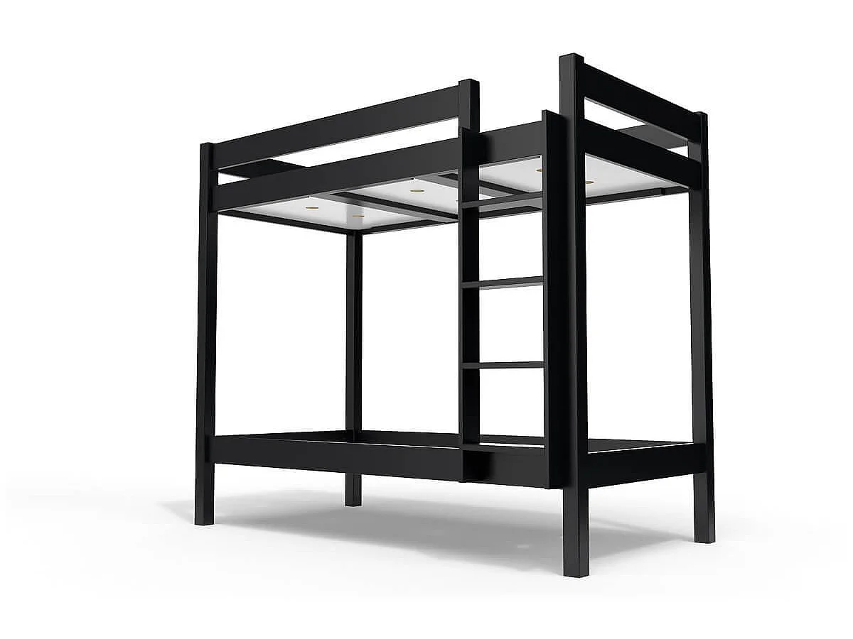 Lit superposé 2 places 90x190 échelle droite bois ABC, Noir