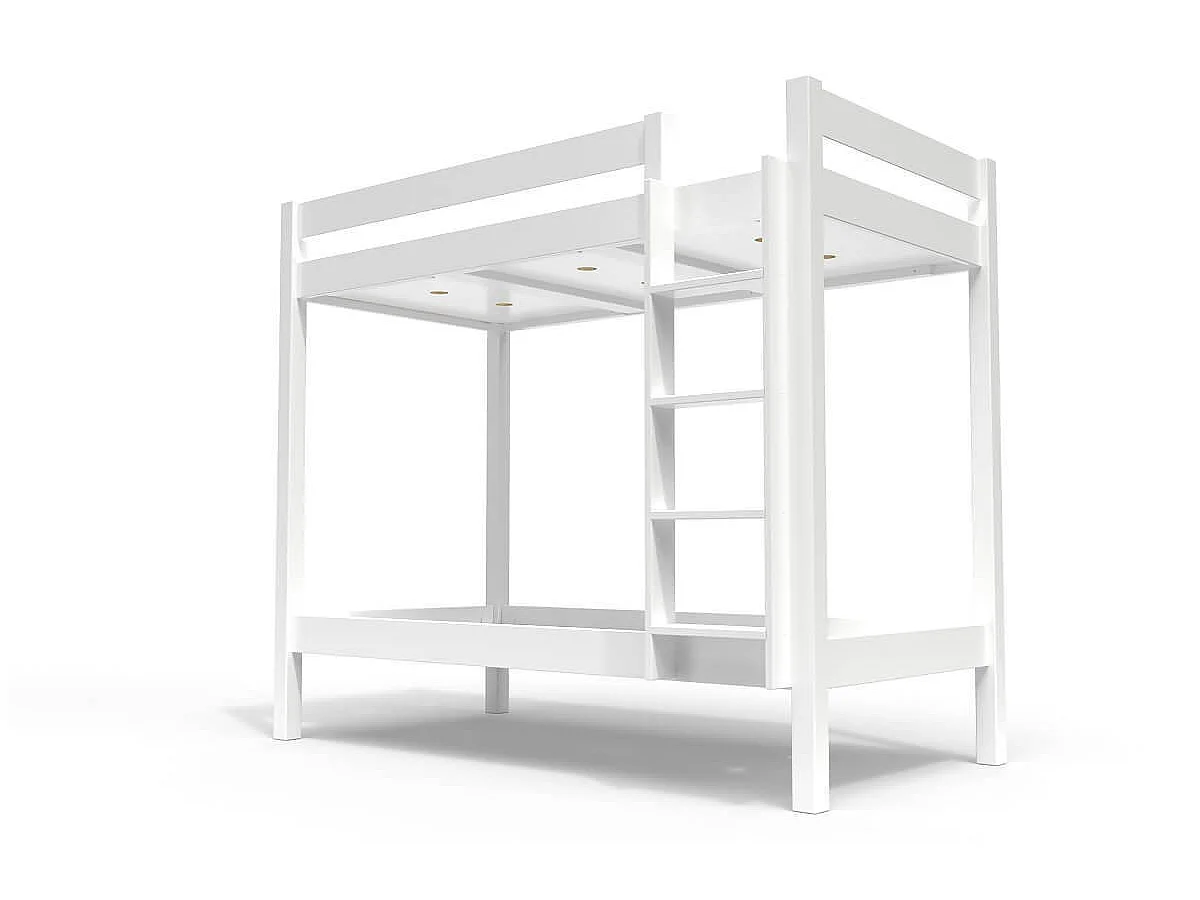 Lit superposé 2 places 90x190 échelle droite bois ABC, Blanc