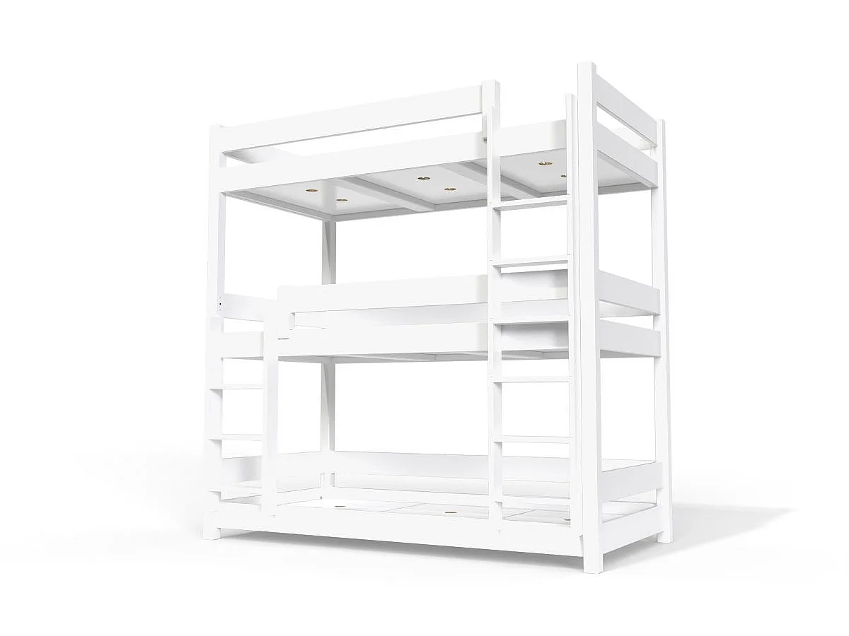 Lit superposé 3 places 90x190 en bois massif ABC, Blanc