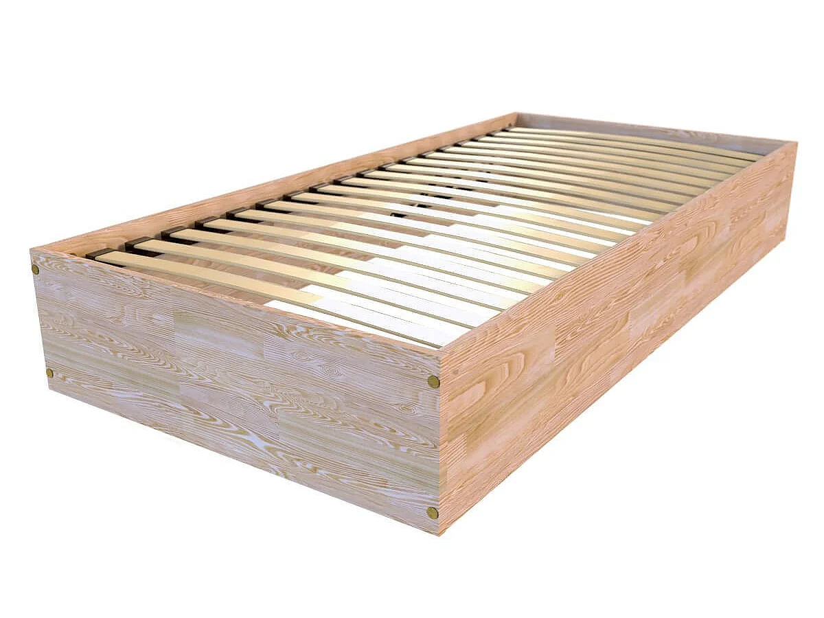 Lit coffre 90x190 - 1 place bois massif, Brut (sans vernis)