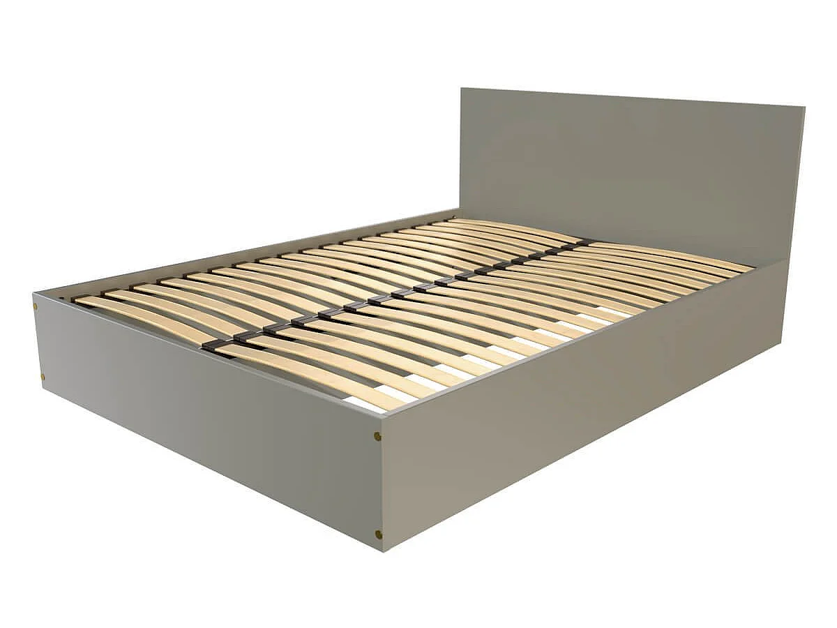 Lit coffre 2 places en bois avec tête de lit -  140x190, Gris