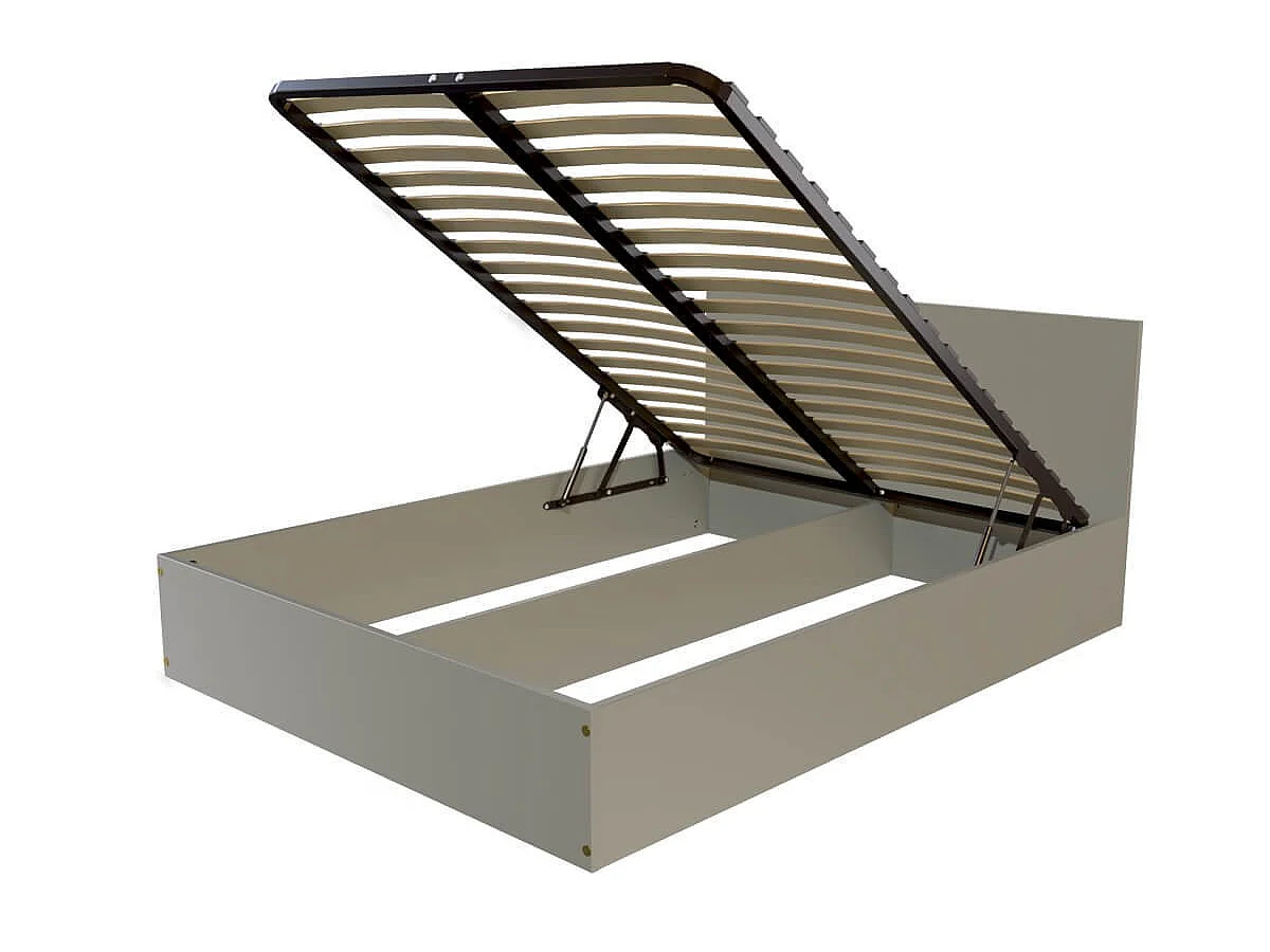 Lit coffre 2 places en bois avec tête de lit -  140x190, Gris