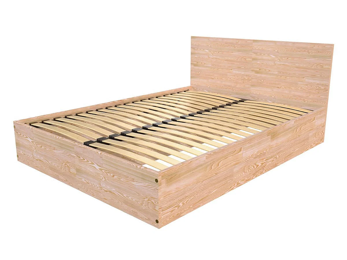 Lit coffre 2 places en bois avec tête de lit -  140x190, Brut (sans vernis)