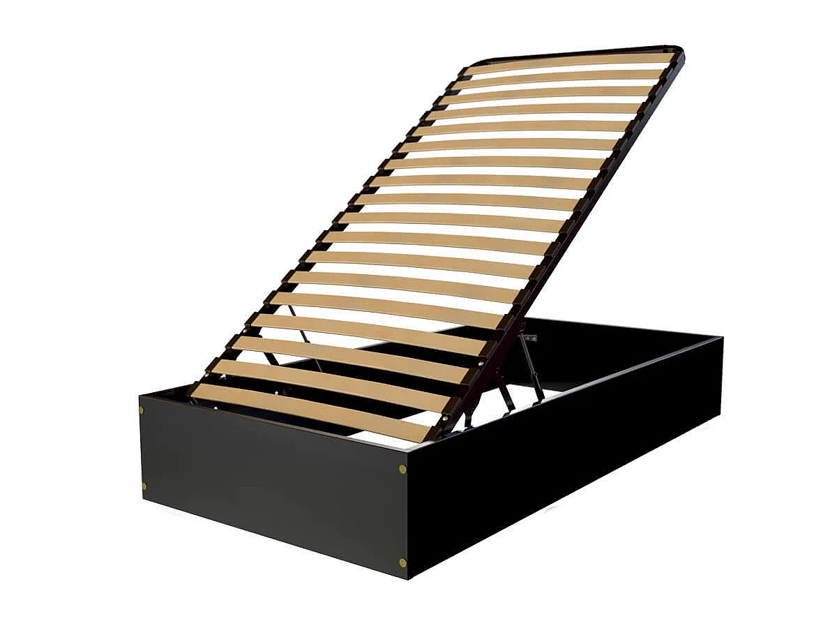 Lit coffre 90x190 - 1 place bois massif, Noir
